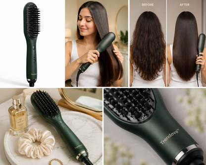 Trendova SilkaBrush Pro – 2-in-1 Tourmaline Ceramic Hair Curler & Straightening Brush | Hair Styling Iron for Home & Salon Use