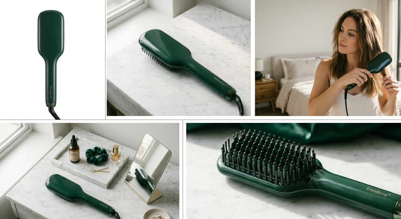 Trendova SilkaBrush Pro – 2-in-1 Tourmaline Ceramic Hair Curler & Straightening Brush | Hair Styling Iron for Home & Salon Use