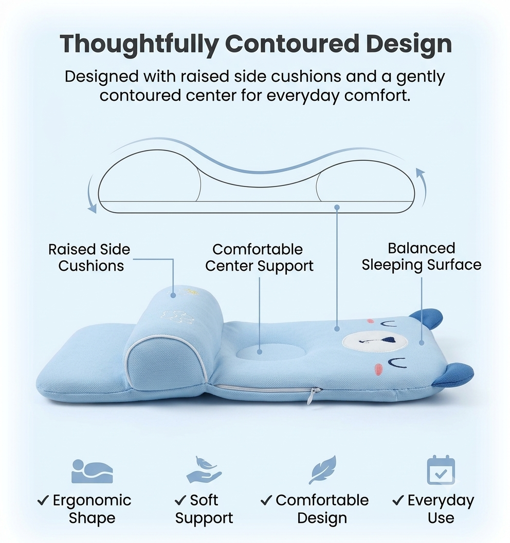 Trendova DreamNest Baby Head Shaping Pillow – Soft Infant Head Support Pillow for Flat Head Prevention