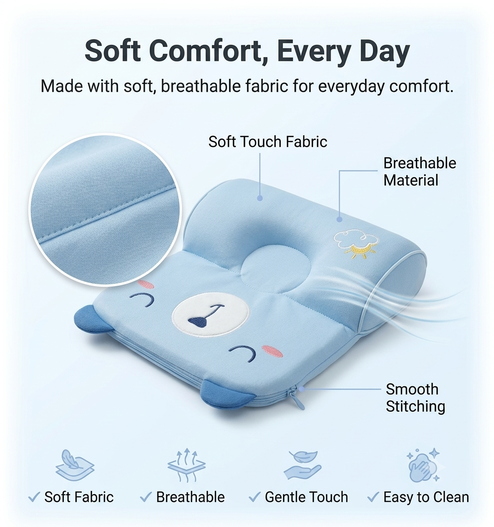 Trendova DreamNest Baby Head Shaping Pillow – Soft Infant Head Support Pillow for Flat Head Prevention