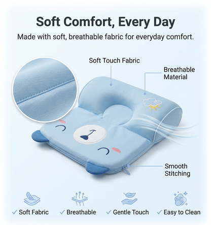 Trendova DreamNest Baby Head Shaping Pillow – Soft Infant Head Support Pillow for Flat Head Prevention