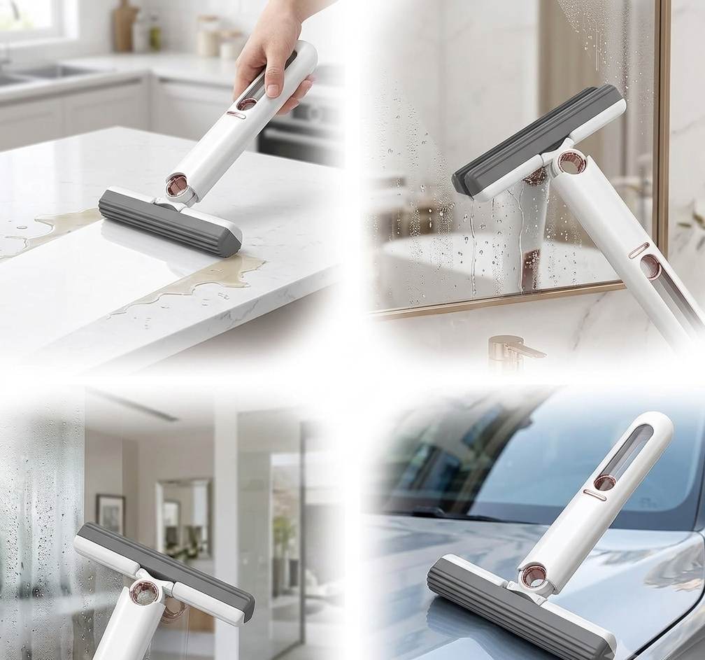 Trendova SwiftWipe Pro – Mini Mop for Kitchen, Floor, Glass & Car | Self-Squeeze Sponge Mop, Wet & Dry Cleaning Tool