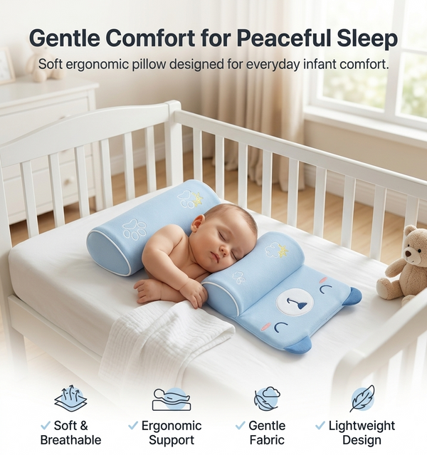 Trendova DreamNest Baby Head Shaping Pillow ā Soft Infant Head Support Pillow for Flat Head Prevention