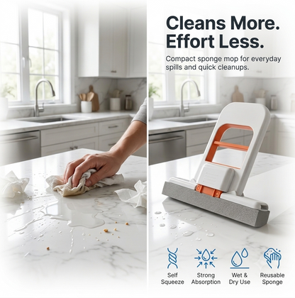 Trendova AquaSwipe Pro – Mini Foldable Mop for Kitchen | Self-Squeeze Sponge Mop